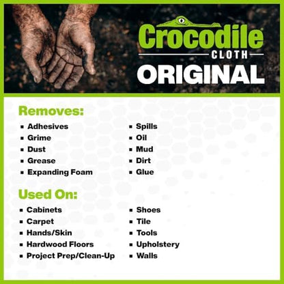 Crocodile Cloth Original Cleaning Wipes – 100 (15” x 10”) Hand & Tool Industrial Cleaning Wipes – Large Multi-Surface Cleaning Cloths, Water-Based Solution with Extreme Cleaning Power — Safe on Skin