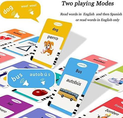 Spanish & English Talking Flash Cards for Toddlers 1 2 3 4 5 6, Audible Toys for Kids to Learn Spanish - 258 Cards and 516 Words(Pink)
