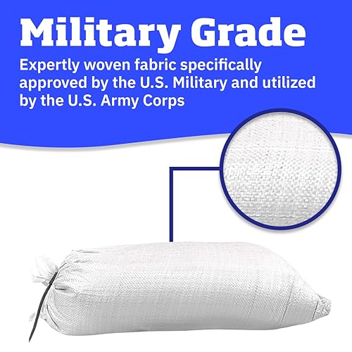 DURASACK Heavy Duty Sand Bags with Tie Strings Empty Woven Polypropylene Sand-Bags for Flood Control with 1600 Hours of UV Protection, 50 lbs Capacity, 14x26 inches, White, Pack of 20