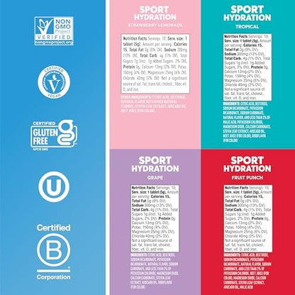 Nuun Sport Electrolyte Tablets with Magnesium, Calcium, Potassium, Chloride & Sodium, Gluten Free & Vegan, Mixed Flavors, 4 Pack (40 Servings Total)