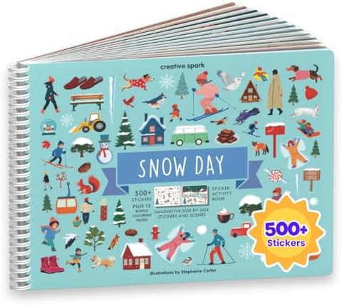 Cupkin Snow Day Sticker Book Activity for Kids, Side by Side Winter Sticker Book, Fun Kid Road Trip Activity, 500+ Kids Stickers + 12 Scenes and Coloring Pages, Crafts for Ages 2-8