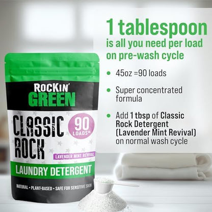 Rockin' Green Classic Rock Laundry Detergent Powder (90 Loads) - All Natural Laundry Detergent - Sensitive Skin Laundry Powder (Lavender Mint Revival)