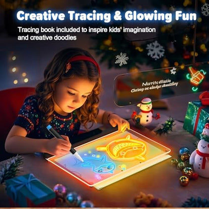 16-Inch Rechargeable Doodle Glow LED Note Board, 7-Color Light Modes, Neon Art Dry Erase Light Up Drawing Pad with Built-in Stand, Sketching Gift Toy for Kids/Girls/Teens, 5 Markers & Tracing Book