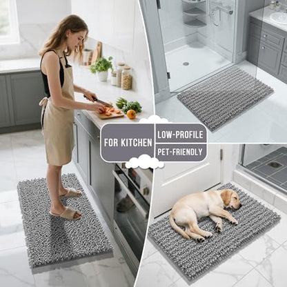 Yimobra Bathroom Rugs Non Slip Washable 32x20 Inch - Ultra Soft Absorbent Chenille Bath Mat, Quick Dry Shaggy Floor Carpet for Tub Shower, Gray Home Decor Accessories