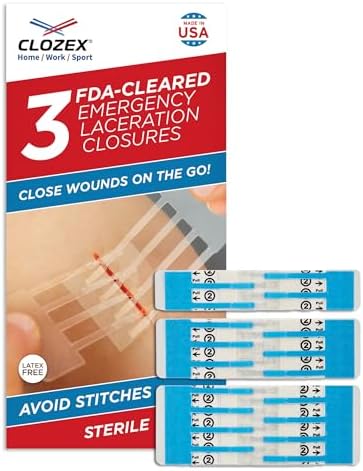 Clozex Emergency Laceration Closures - Repair Wounds Without Stitches, FSA HSA Eligible Skin Closure Device for 3 Individual Wounds Or Combine for Total Length of 3 3/8 Inches