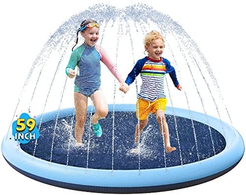 VISTOP Non-Slip Splash Pad for Kids and Dog, Thicken Sprinkler Pool Summer Outdoor Water Toys - Fun Backyard Fountain Play Mat for Baby Girls Boys Children or Pet Dog (59 inch, Blue&Blue)