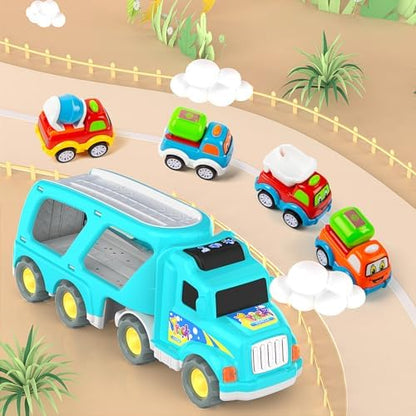Veslier Toy Trucks Car for 1 2 3 4 5 Year Old Toddlers Boys Girls,Trucks Toys 5 in 1 Construction Vehicles Toys for Kids Boys Girls,Car Trucks Toys with Light Sound,Christmas Birthday Gifts.