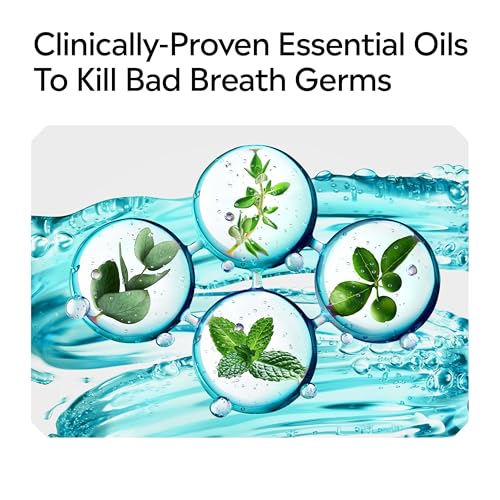 Listerine Cool Mint Alcohol Free Mouthwash, Bad Breath Germ Killing, Bad Breath Treatment Oral Rinse for Adults; Cool Mint Flavor, 500 mL, 6 Pack