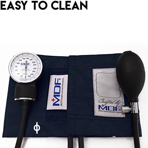 MDF Instruments, Calibra Aneroid Premium Professional Sphygmomanometer, Blood Pressure Monitor with Adult Cuff & Carrying Case, Lifetime Calibration, White Dial, Navy Blue Cuff, MDF808M04