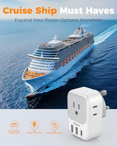UK Adapters for Travel 2 Pack, TESSAN Type G US to UK Plug Adapter with 4 Outlets 3 USB Charger(1 USB C Port), Power Adaptor for USA to Ireland Scotland Dubai Hong Kong England British Kenya London