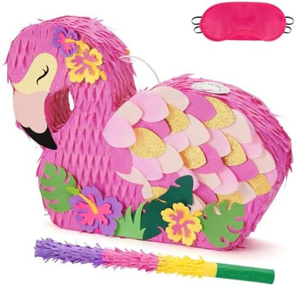 WERNNSAI Flamingo Piñata - Pink Piñata Bundle with Blindfold and Bat for Girls Kids Tropical Flamingo Theme Birthday Party Supplies Summer Pool Party Decorations for Fiestas Baby Shower