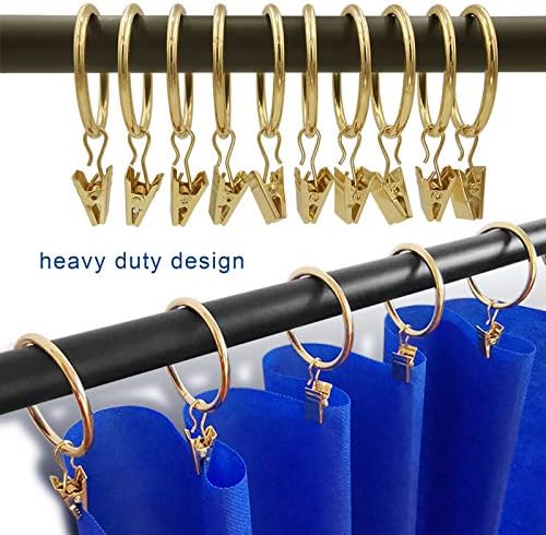 40 Pack Metal Curtain Rings with Clips, Drapery Clips Hooks, Decorative Curtain Rod Clips 1.5 in Interior Diameter, Gold