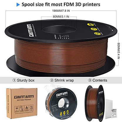 GIANTARM 3D Printer Filament, Brown Pla Filament, 1Kg(2.2lbs) Spool, 1.75mm Dimension Accuracy +/- 0.03mm, 3D Printing Filament