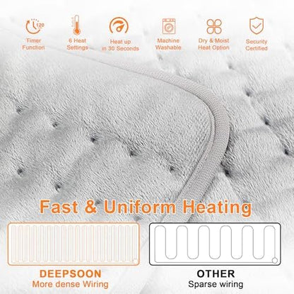 Heating Pad,Electric Heating Pads for Back,Hot Heated Pad for Abdomen,Shoulder,Knee,Multiple Temp and Auto Shut Off(Light Gray, 40''×20')