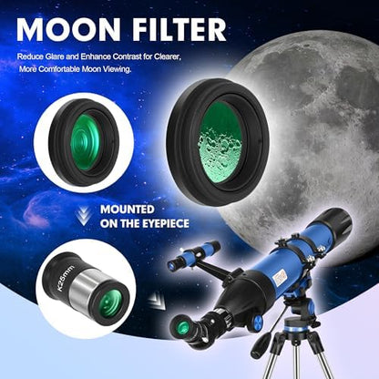 Telescope, Telescope for Adults High Powered, 90mm Aperture 800mm Professional Refractor Telescopes for Adults Astronomy Beginners with AZ Mount Stainless Tripod, Carry Bag and Moon Filter