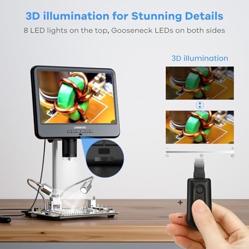 LM210 10.1'' LCD Coin Digital Microscope Full View for Error Coins, Soldering Microscope Camera for Electronics Repair, 260X Adults Coin Magnifier with Lights, [12.6'' Microscope Stand] 32G