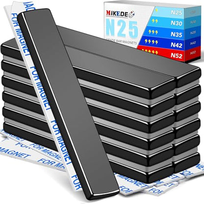 MIKEDE Heavy Duty Magnets, 12 Pack Strong Neodymium Magnets Heavy Duty Bar Magnet with Double-Sided Adhesive,Powerful Small Rare Earth Magnet for Fridge, Garage,Kitchen - 2.36 x 0.39 x 0.12in(N25)