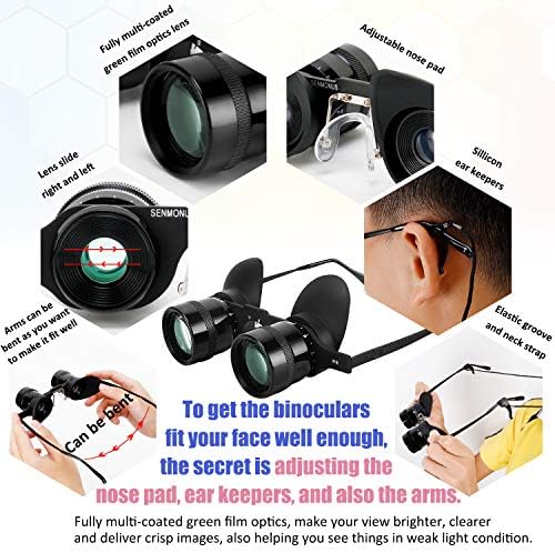 Professional Hands-Free Binocular Glasses for Fishing, Bird Watching, Sports, Concerts, Theater, Opera, TV, Sight Seeing, Hands-Free Opera Glasses for Adults (Green Film Optics)-Upgraded