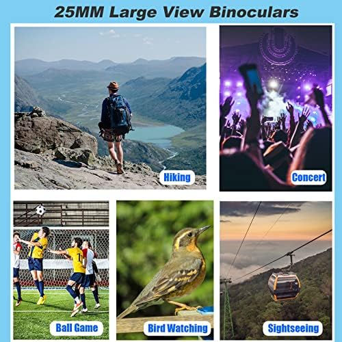 12x25 Compact Binoculars, High Powered Easy Focus Binoculars, Portable Large Eyepiece Binocular for Adults Kids Bird Watching,Opera Concert, Travel, Hiking, Outdoor Scenery, Football Game