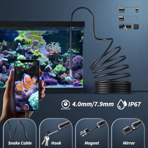 Endoscope Camera with Light,1920P HD Borescope Tools with 8 Adjustable LED Lights, Endoscope with Semi-Rigid Snake Camera, IP67 Waterproof Inspection Borescope for iOS and Android-32.8ft Single Lens
