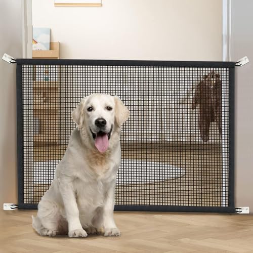 Dog Gate for Stairs Pet Gates for The House: Dogs Screen Mesh Gate for Doorways Stairways Indoor 29 inch Tall, 50 inch Wide Fits 44-47 inch Openings