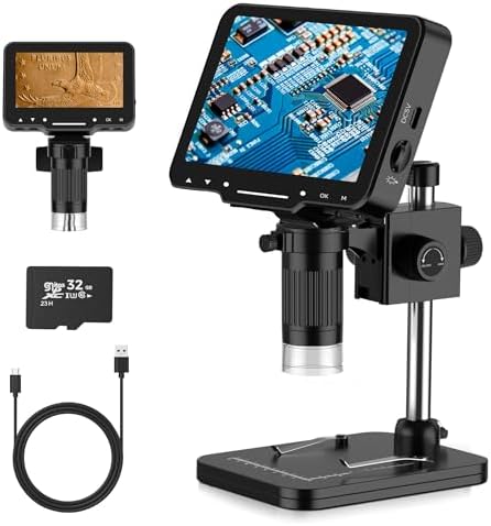 LCD Digital Microscope,4.3 Inch 1080P 10 Megapixels,10MP Camera Video Recorder with HD Screen,1-1000X Magnification Zoom Wireless USB Stereo Microscope Camera