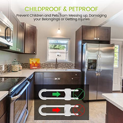 Jetec 10 Pieces Cabinet Locks for Babies, U-Shaped Proofing Drawers Safety Child Locks Adjustable, Easy to Use Childproof Latch for Knob Handle on Kitchen Door Storage Cupboard Closet (White)