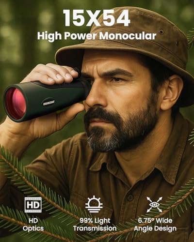 15X54 Monocular Telescope for Adults High Powered – Waterproof, BAK4 Prism, FMC Lens, Compact Spotting Scope for Bird Watching, Hunting Gear, Hiking Accessories, Travel & Camping Gifts