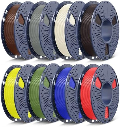 SUNLU 3D Printer Filament Pack, 0.25kg Each Spool, Total 2kg, Mini Spool, PLA+ Filament 1.75mm, 8 Packs, Roasted Chestnut+Bone White+Grey+Klein Blue+Red+Yellow+Coffee Brown+Olive Green