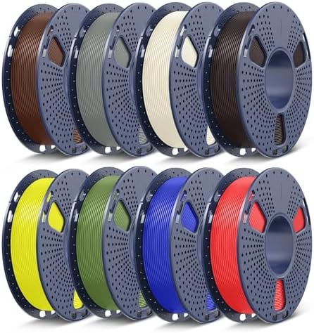 SUNLU 3D Printer Filament Pack, 0.25kg Each Spool, Total 2kg, Mini Spool, PLA+ Filament 1.75mm, 8 Packs, Roasted Chestnut+Bone White+Grey+Klein Blue+Red+Yellow+Coffee Brown+Olive Green