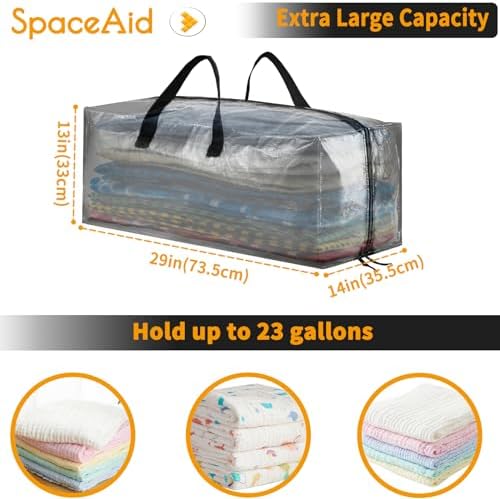 SpaceAid Heavy Duty Moving Bags, Extra Large Storage Totes W/Backpack Straps Strong Handles & Zippers, Alternative to Moving Boxes, Packing & Moving Supplies, Clear (8 Pack)