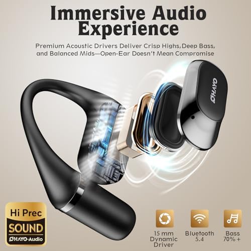 Open Ear Headphones,Over Ear Earbuds with Ergonomic Earhook,Bluetooth Headphones 5.4 with Smart Digital Display,40H Playtime,IPX6 Waterproof,Touch Control Operate Fit Cycling,Running,Workout(Black)