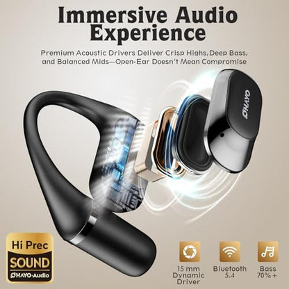 Open Ear Headphones,Over Ear Earbuds with Ergonomic Earhook,Bluetooth Headphones 5.4 with Smart Digital Display,40H Playtime,IPX6 Waterproof,Touch Control Operate Fit Cycling,Running,Workout(Black)