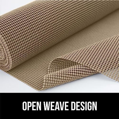 GORILLA GRIP powerGRIP Drawer Shelf and Cabinet Liner, Thick Strong Hold, Non-Adhesive Liners Protect Kitchen Cabinets and Cupboard, Bathroom Drawers, Easy Install, Breathable Mat, 12" x20', Beige