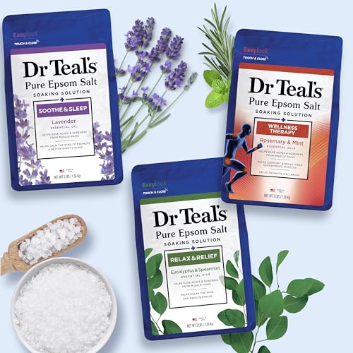 Dr Teal's Pure Epsom Salt, Lavender, Eucalyptus & Wellness Trio Bundle, 3 lbs (Pack of 3)