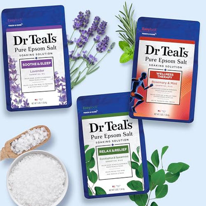 Dr Teal's Pure Epsom Salt, Lavender, Eucalyptus & Wellness Trio Bundle, 3 lbs (Pack of 3)