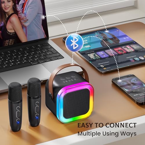 IROO Mini Karaoke Machine for Kids, 2025 TOP Toys Birthday Gifts Ideas for Girls Ages 4, 5, 6, 7, 8, 9, 10, 12+ Years Old, Portable MP3 Player with 2 Wireless Mics for Party(Black)
