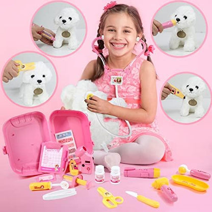 Meland Toy Doctor Kit for Girls - Pretend Play Doctor Set with Carrying Case,Stethoscope Toy & Dress Up Costume - Doctor Play Set for Girls Toddlers Ages 3 4 5 6 Year Old for Role Play Gift