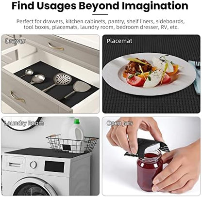 BAGAIL Drawer and Shelf Liner, 17.5 in X 20 Ft Non-Adhesive Shelf Liners for Kitchen Cabinets, Thick Strong Grip Liners for Desk, Shelves, Bathroom Drawers, Cabinet Protection - Black