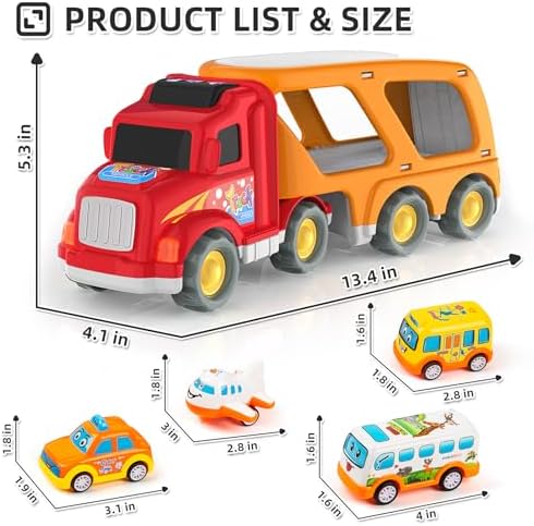 Veslier Toddler Toys Car for Boys Girls Age 1-3 3-5, 5 in 1 Carrier Transport City Vehicles Toys,Kids Toy Cars for Toddlers 1-3, Christmas Birthday Gift for Toddlers 3+.