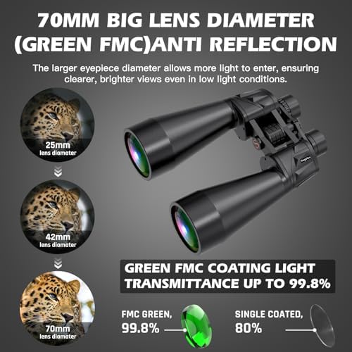 18x70 Binoculars for Adults High Powered, Large Aperture 70mm Astronomy Binoculars for Long Distance Viewing, Waterproof & Fogproof with Smartphone Adapter, Tripod Adapter, Carrying Case