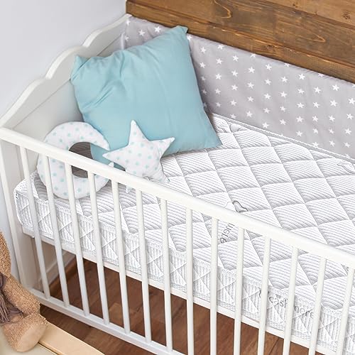 Premium Dual Sided Crib & Toddler Mattress,100% Knitted Fabric, Premium Fleece Surface-Hypoallergenic, 5" Thick Firm Soft Crib Mattress, Non-Toxic - Fits Standard Cribs & Toddler Beds