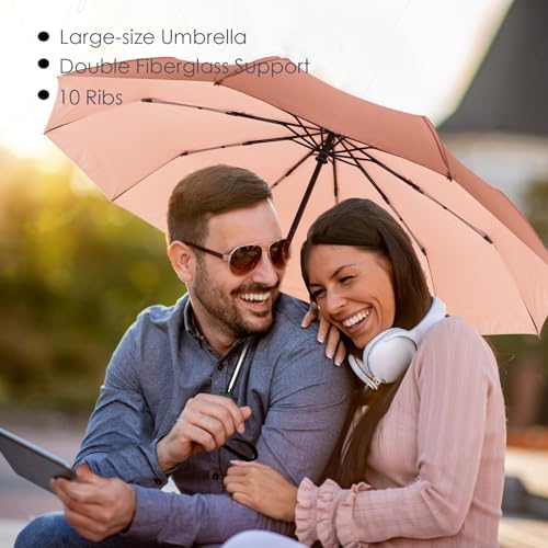 SIEPASA Windproof Travel Compact Umbrella-Automatic Umbrellas for Rain-Compact Folding Umbrella, Travel Umbrella Compact, Windproof Umbrellas for Men Women Teenage.(Pink, 54 Inch)