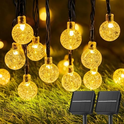 Solar String Lights Outdoor Waterproof, 2 Pack 60 LED 36.5 FT Each, Solar Powered Patio Lights with 8 Lighting Modes for Garden Yard Porch Wedding Party Decor (Warm White)