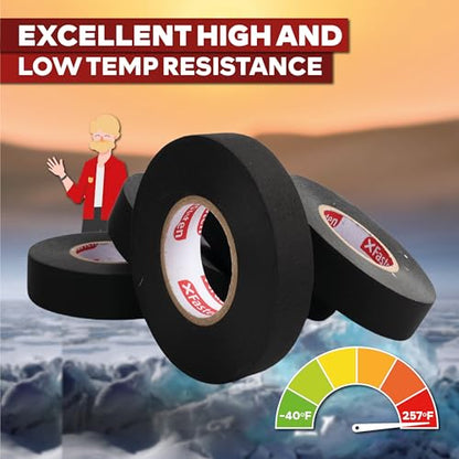 XFasten Wire Harness Tape, 3/4-Inch x 50 Feet (10-Pack), High Temp Wiring Loom Harness, Self-Adhesive Felt Cloth Electrical Tape for Automotive Engines, Noise Dampening, and Cable Protection