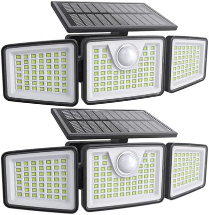 2500LM Solar Lights Outdoor with Motion Sensor,3 Head 270° Wide Angle Street Area Lights,IP65 Waterproof Security Lighting with 3 Modes(Remote,2 Pcs)