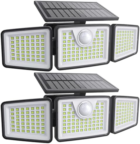 2500LM Solar Lights Outdoor with Motion Sensor,3 Head 270° Wide Angle Street Area Lights,IP65 Waterproof Security Lighting with 3 Modes(Remote,2 Pcs)