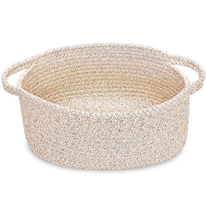 ABenkle Small Woven Basket 12"x 8"x 5" - Rope Room Shelf Storage, Cat Dog Toys Chest Box, Decorative Empty Gift With Handles - All Mixed Brown
