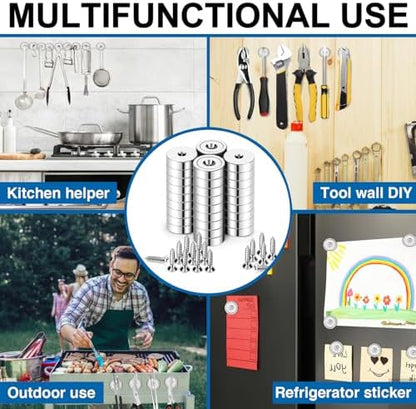 LOVIMAG 30LBS Neodymium Magnets, 24Pack Round Strong Rare Earth Magnets with Screws for Tool Room, Science and Wall Mounting-0.78 * 0.2 inch