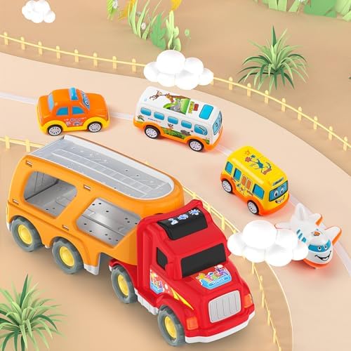 Veslier Toddler Toys Car for Boys Girls Age 1-3 3-5, 5 in 1 Carrier Transport City Vehicles Toys,Kids Toy Cars for Toddlers 1-3, Christmas Birthday Gift for Toddlers 3+.